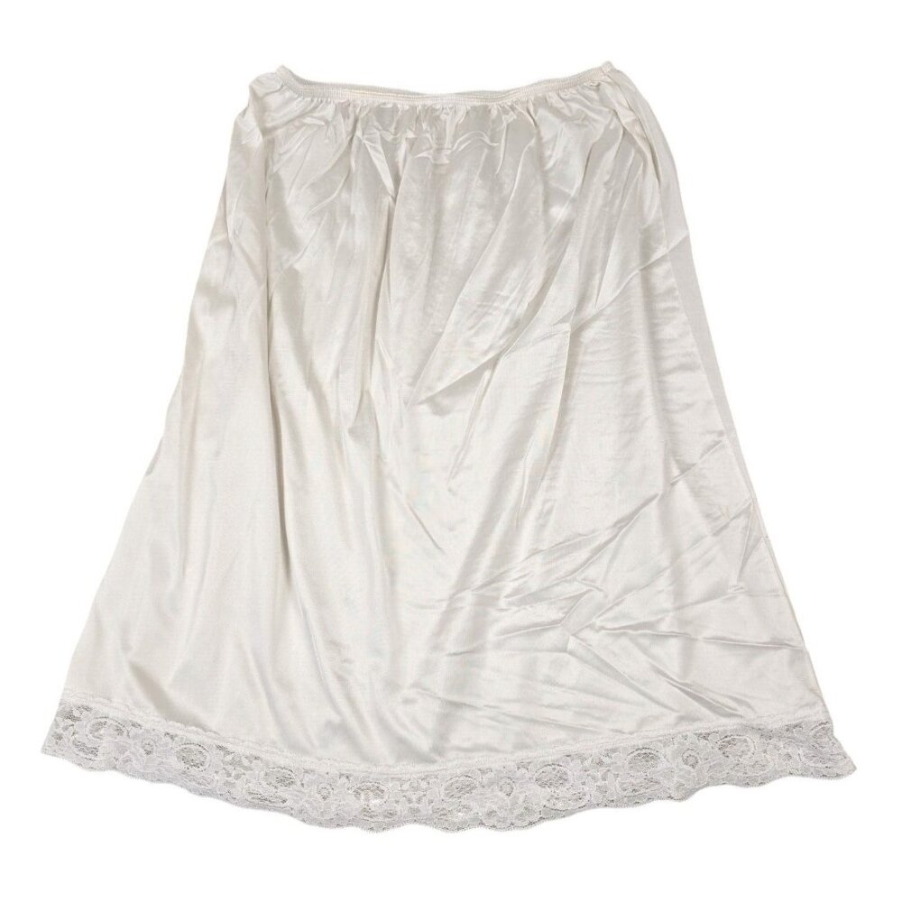 Vintage Kaydette Half Slip Womens 1X White Lace Trim Nylon Fairycore Coquette